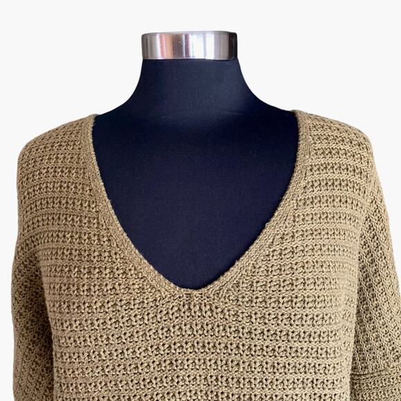 Rachel Zoe Moss Green V-Neck Pullover Sweater Shaker Knit Size Medium - Picture 3 of 7